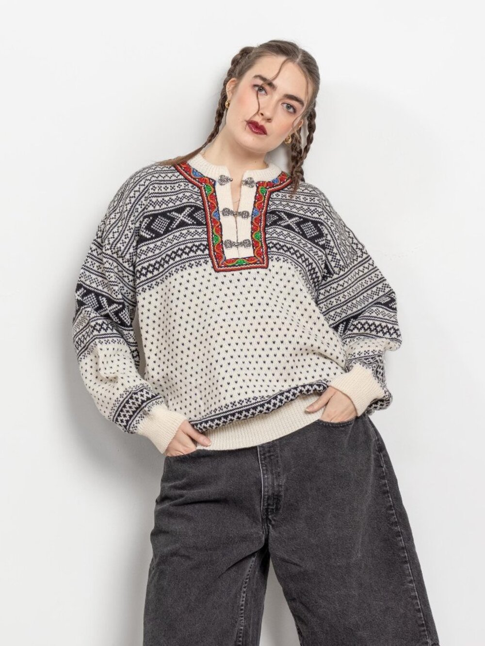 NORDIC SKI Sweater Winter Wool Jumper Oversize Large / Large